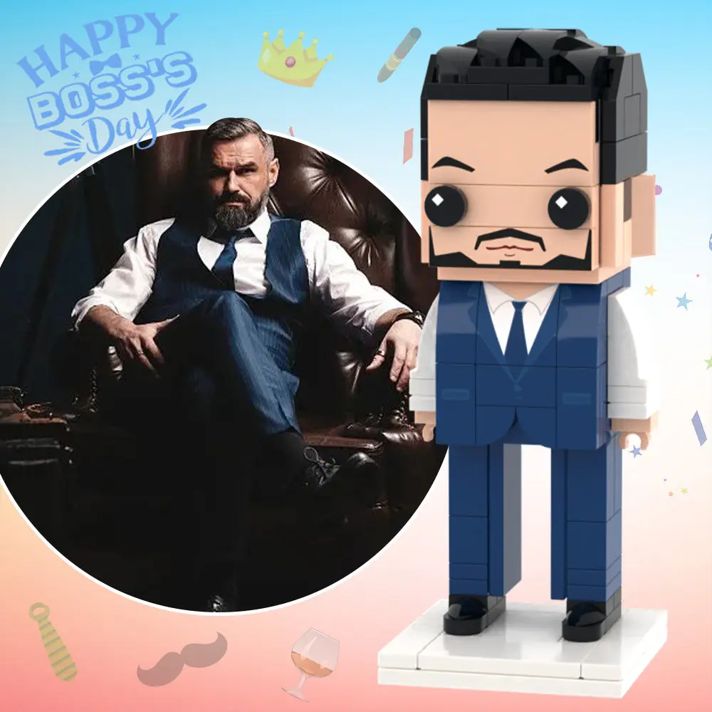 Personalised full‑body custom brick figure (one person) with customised hair, face and outfit – unique personalised gift for boss or manager