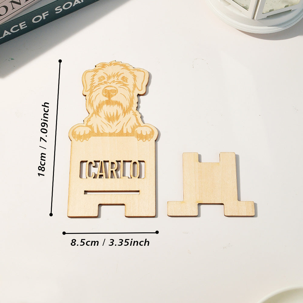Personalised Engraved Wooden Pet Portrait Phone Stand — Pet Keepsake (UK & Australia)