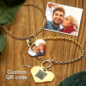 Custom QR Code Bracelets Personalised Photo Bracelet with Heart Pendant