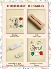 Custom Engraved Back to School Transparent Night Light with Stationery Design White Light Teacher's Day Gift