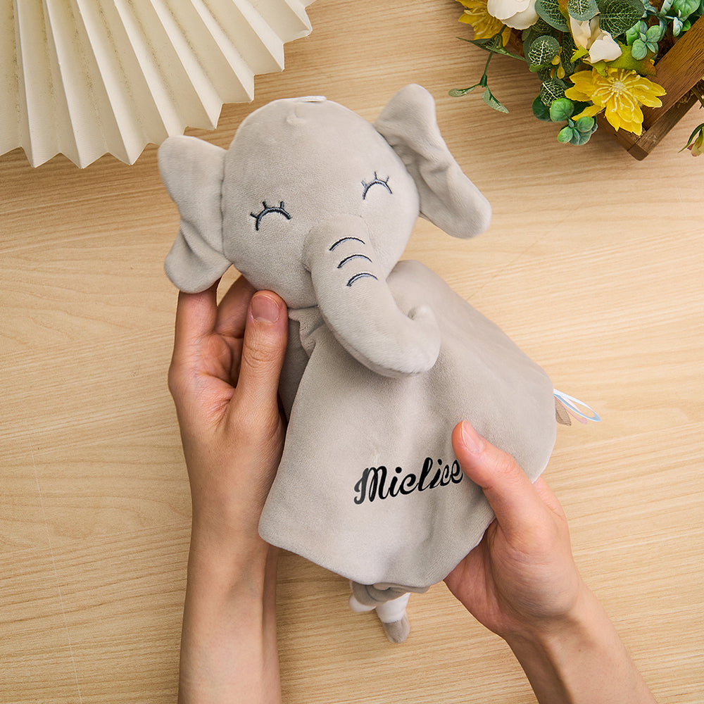 Soft plush rabbit head attached to the comfort towel body of the baby comforter.