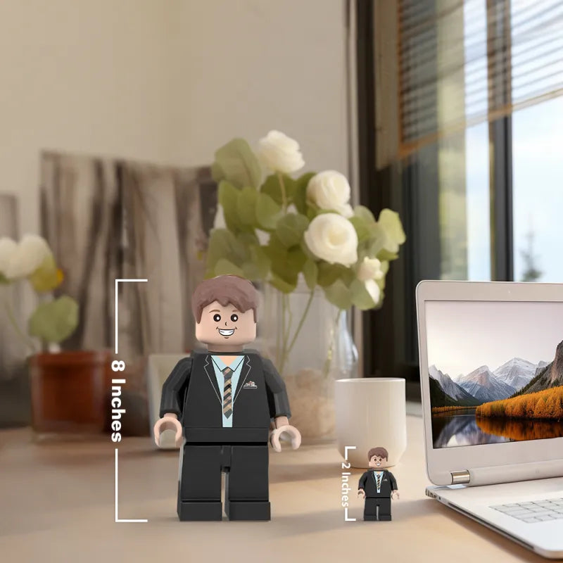 Close-up of custom minifigure face capturing hairstyle and expression from your photograph