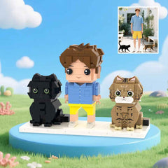 Custom Full-Body Brick Figures of 1 Person and 2 Cats Personalized Anniversary Gift Birthday Gift