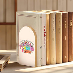 Personalised Wood Bookends with Name Engraving - Floral Pencil Teacher Gift