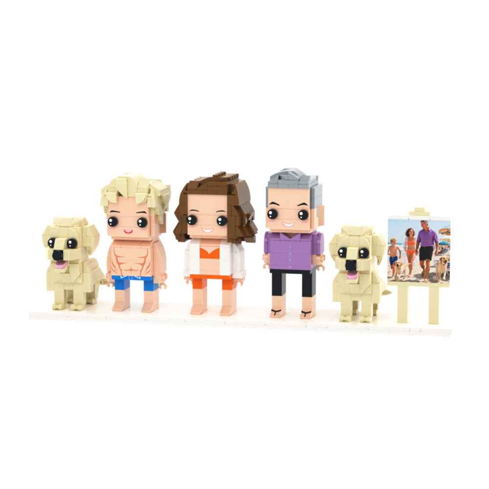 Custom Full-Body Brick Figures of 3 People and 2 Dogs with Frame Personalized Anniversary Gift Birthday Gift