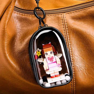 Personalized Mini Fully Body 1 Person Brick Figure with Engraved Text Keychain and Bag Charm Gift