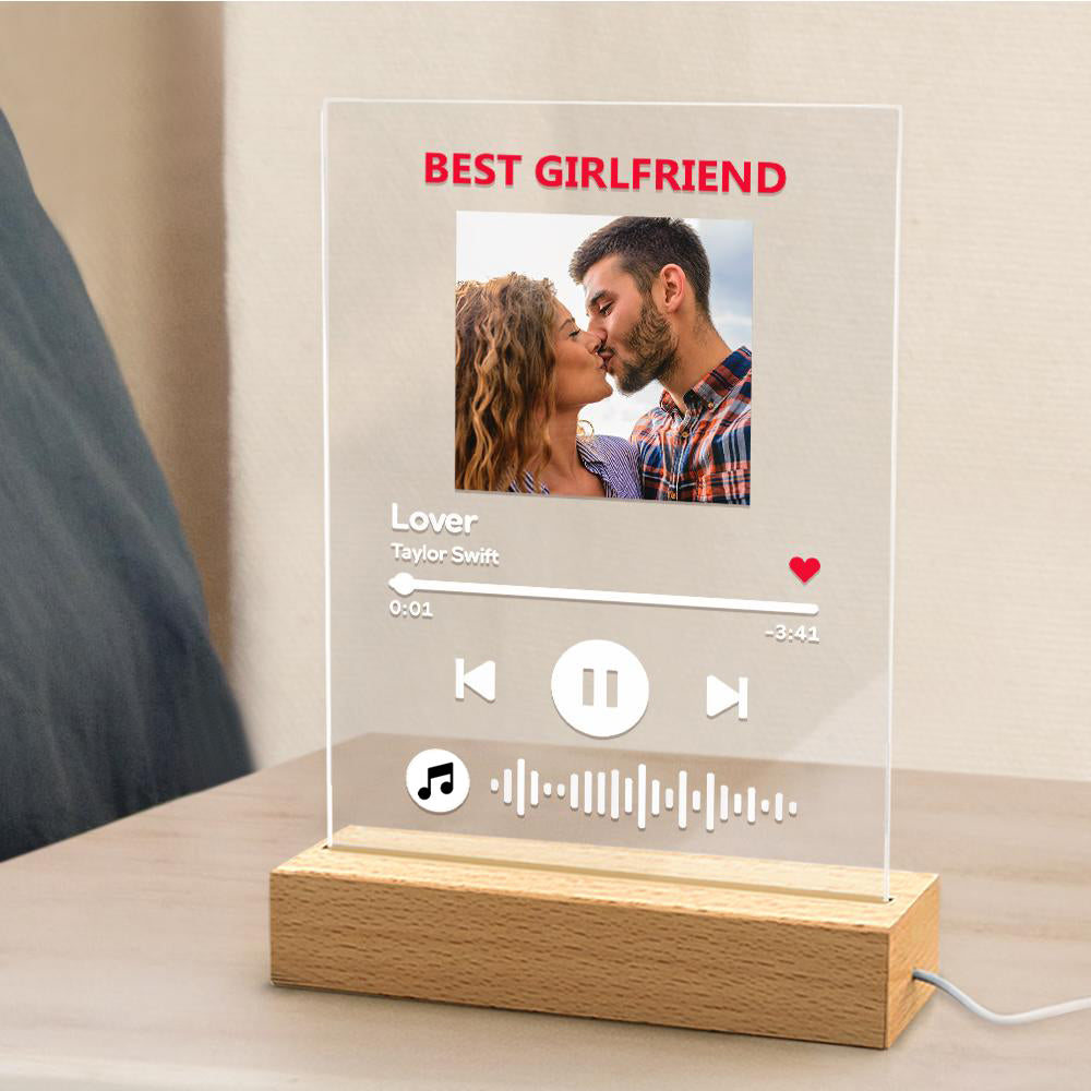 Personalised Music Code Photo Keychain & Night Light - Acrylic Gift for Her