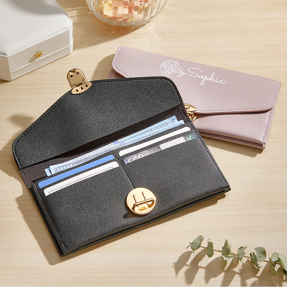 Interior coin pocket close-up with secure clasp – practical personalised PU leather wallet design