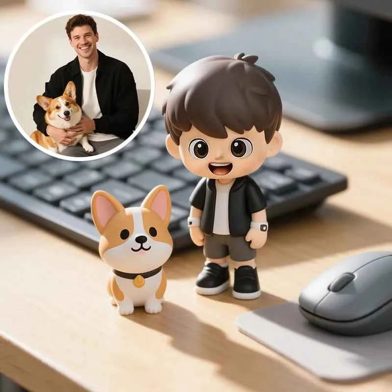 Custom 1 Person and 1 Pet 3D Mini Figure From Your Photo Personalized Toy Figure Gifts For Kids