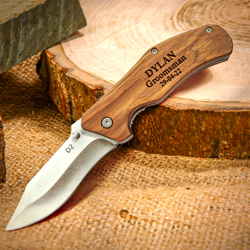 Personalised Engraved Stainless Steel Folding Pocket Knife - Unique Groomsmen Gifts