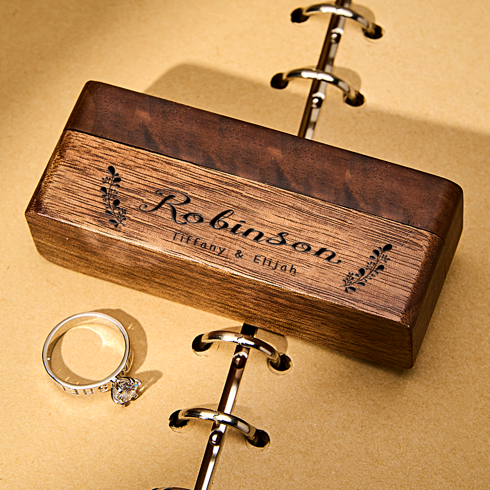 Personalised Engraved Wood Ring Bearer Box - Custom Name Wedding Proposal Gift for Couples
