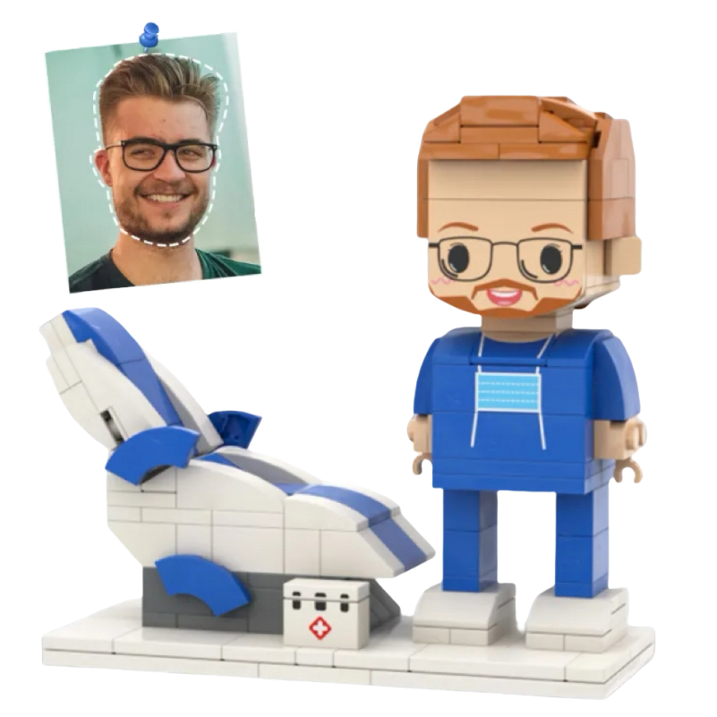 Custom Doctor Brick Figure with Blue Uniform & Medical Chair | Personalised Career Gift