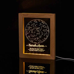 Custom Engraved Star Map Print Constellation Print Night Light with Wood Frame