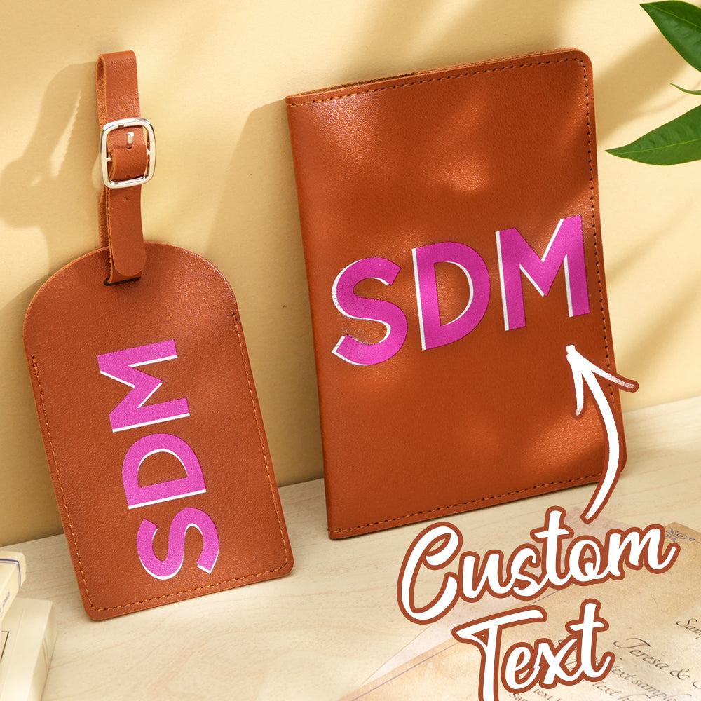 Close-up of shadow monogram detail on personalised PU leather passport holder — elegant personalised monogram passport holder