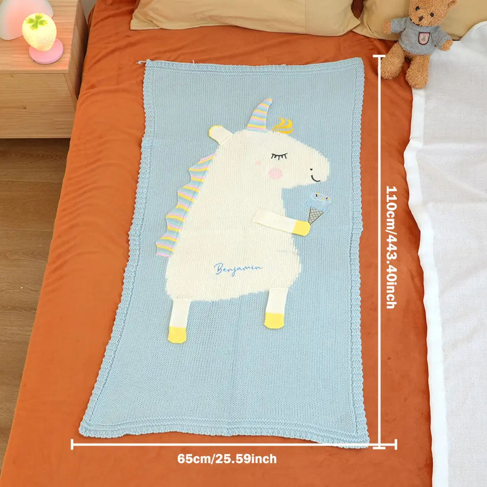 Gift-ready personalised unicorn baby blanket for newborns