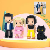 Custom Full-Body Cute Brick Figures of 3 People and 1 Cat Personalized Anniversary Gift Birthday Gift