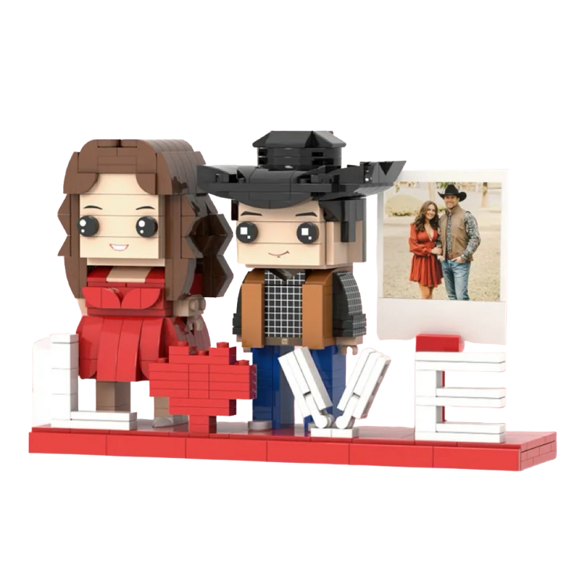 Personalised Full Body 2 People Brick Figure with LOVE - Custom Valentine's & Anniversary Gift