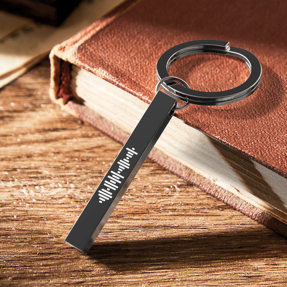 Set of four personalised 3D bar keychains in Black, Silver, Gold and Rose Gold with engraved Spotify music codes
