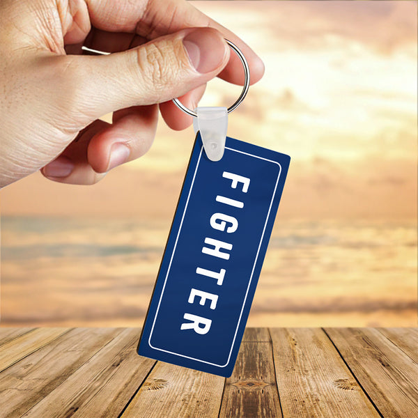 Custom double-sided photo keyring on metal split ring — personalised names, dates or short quotes printed on both sides with vivid thermal transfer colours