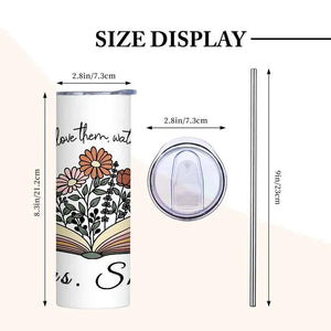 Personalized Wildflowers 20oz Name Skinny Tumbler with Straw Appreciation Gift for Teacher Back to School Gift
