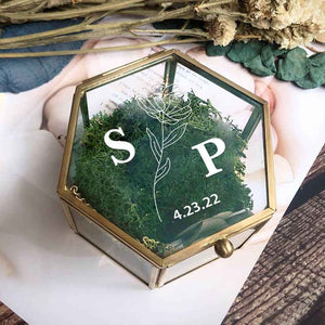 Personalized Hexagon Glass Ring Box with Initials and Date