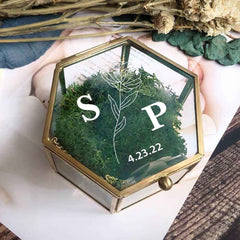 Personalized Hexagon Glass Ring Box with Initials and Date