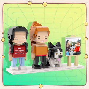 Custom Full-Body Cute Brick Figures of 2 People and Dog with Frame Personalized Anniversary Gift Birthday Gift