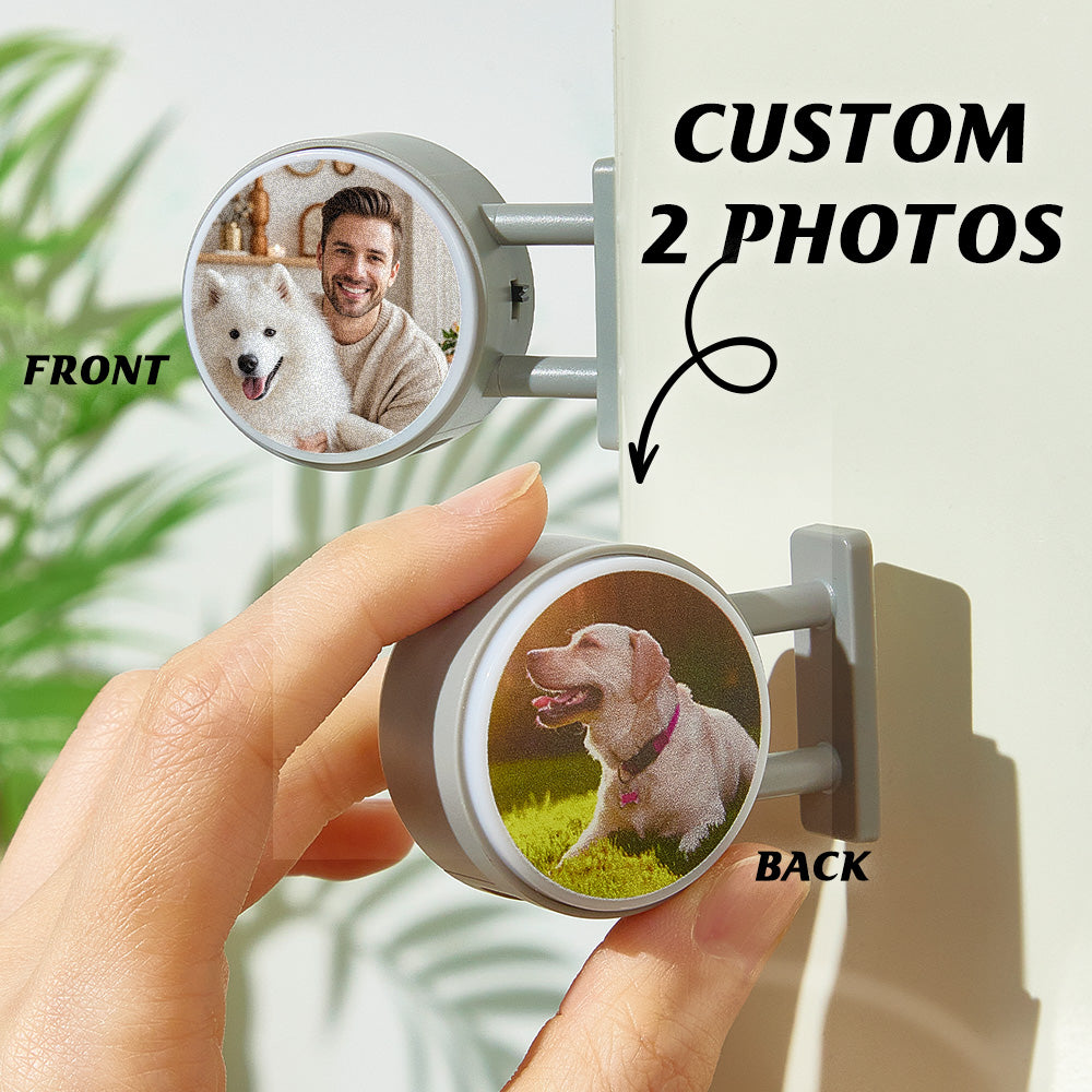 Rear view of custom fridge magnet showing strong magnetic backing and battery compartment — non-scratch personalised magnet with light