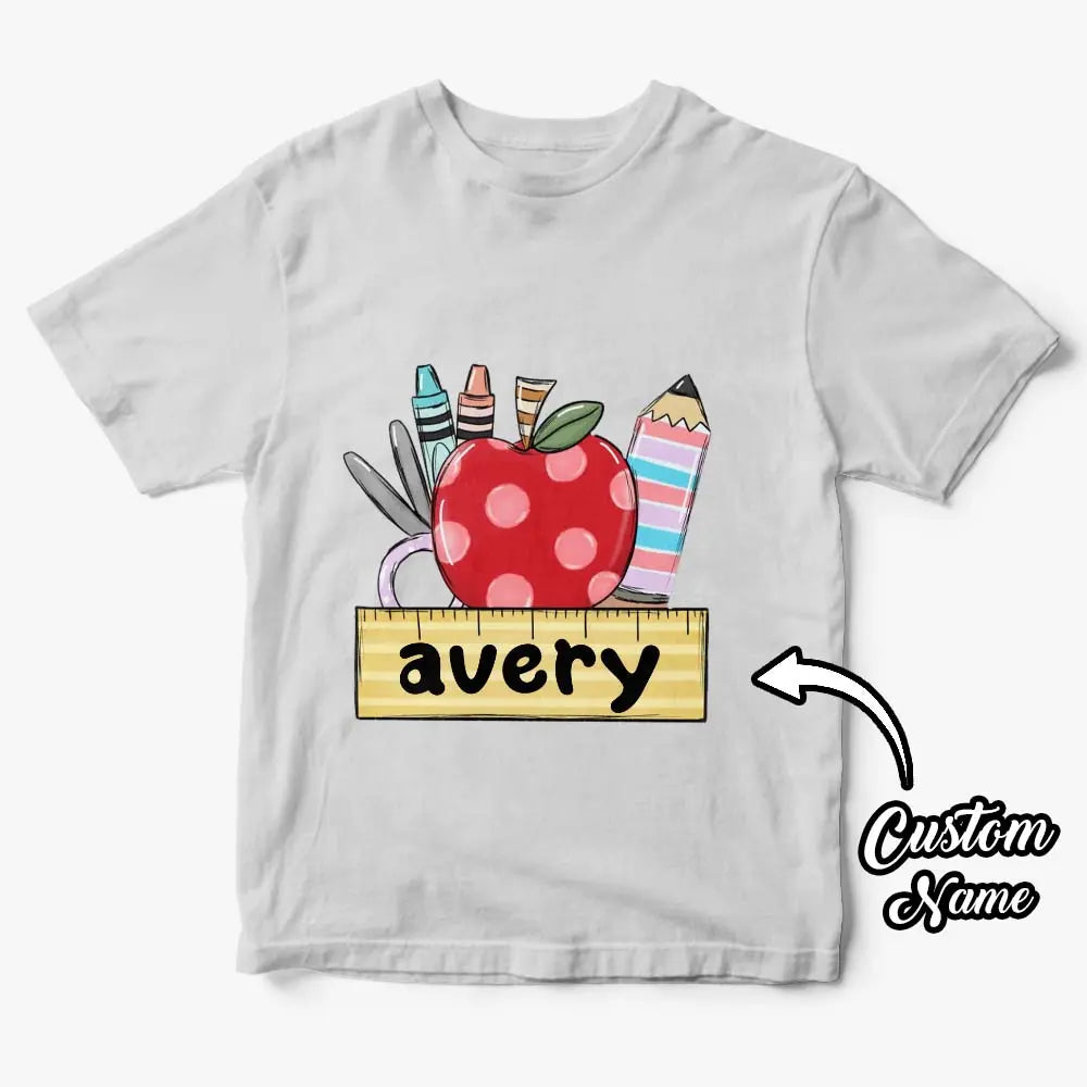 Personalised back to school T-shirt folded neatly ready for shipping – perfect gift for sons and daughters