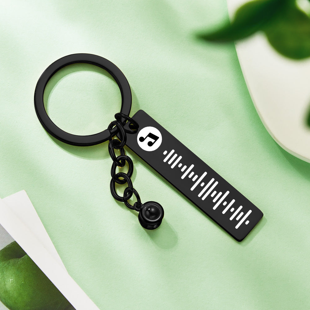 Gift-ready packaging with clear scanning instructions for personalised projection music code keychain – ready to gift
