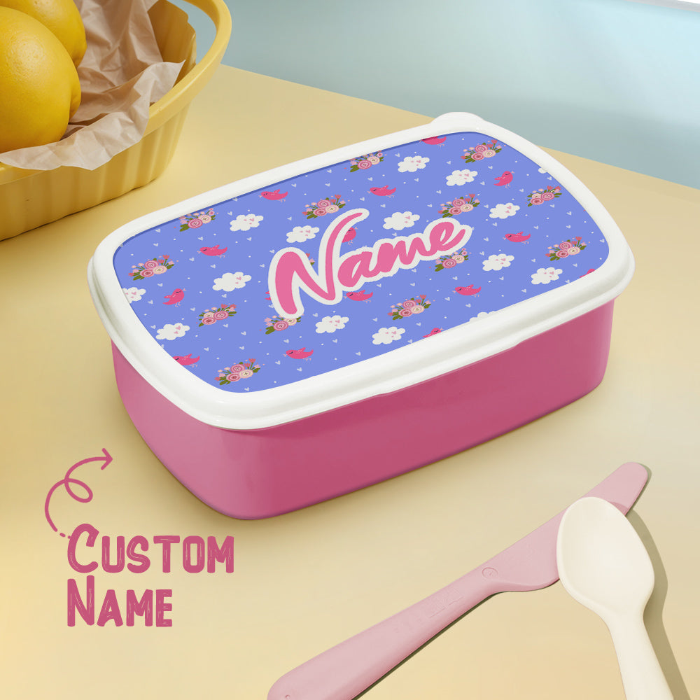 Personalised name lunch box with cute cartoon print – kids' school lunchbox, durable plastic and custom name gift