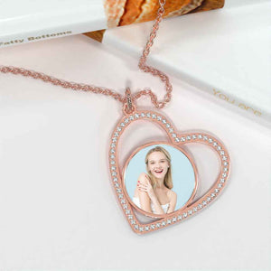 Custom Heart Pendant Inlaid Zircons Photo Necklace