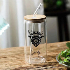 Personalized Highland Cow Tumbler with Name Clear Can Glass Gift for Highland Cow Lovers