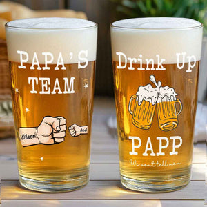 Personalized Beer Glass Drink Up Dad, We Won't Tell Mom Fist Beer Glass Gift for Dad Grandpa
