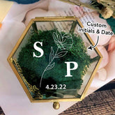 Personalized Hexagon Glass Ring Box with Initials and Date