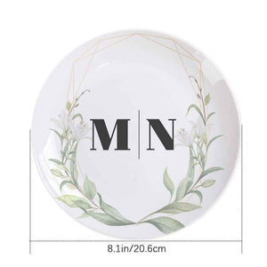 Custom Printed Flower Two Initials Ceramic Dinner Plates