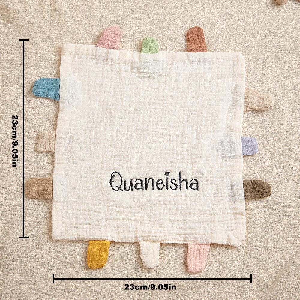 Personalised baby comfort towel styled in a pram – lightweight embroidered cotton lovey for soothing on the go