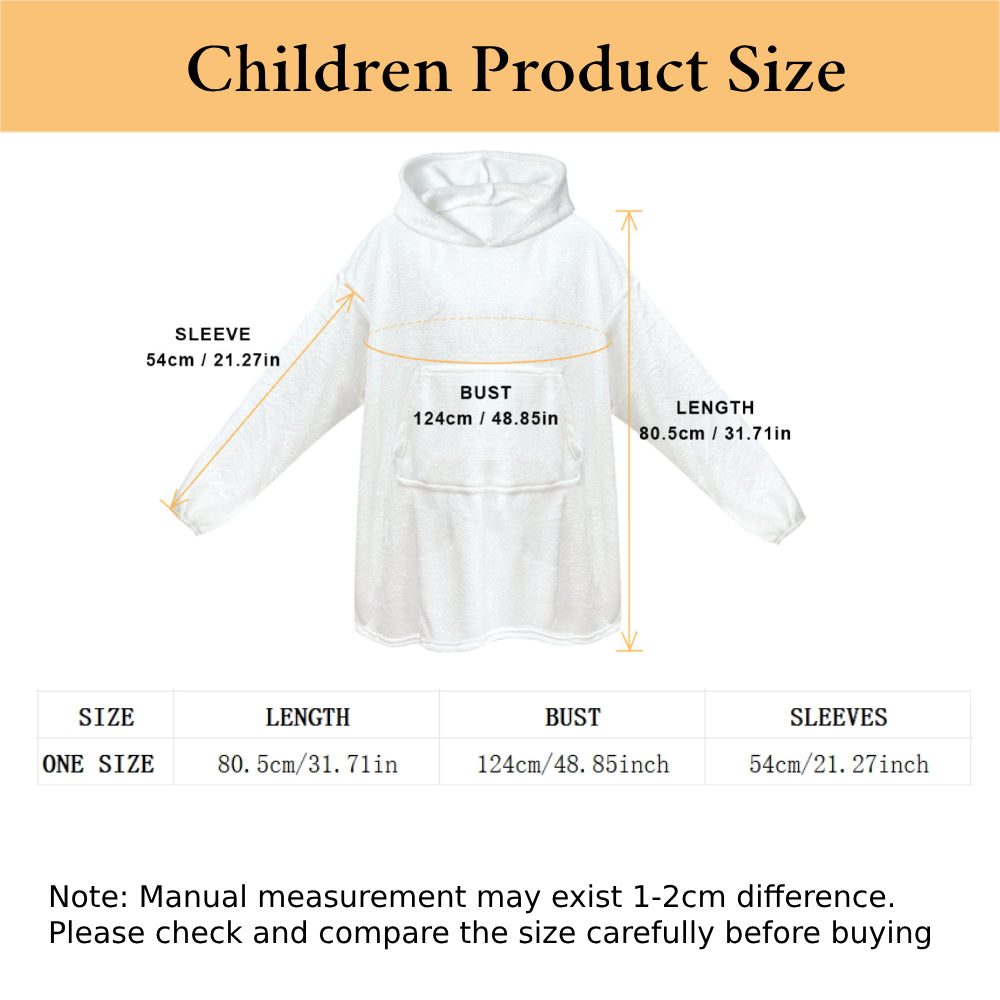 Adults and child in matching Personalised Photo Blanket Hoodies – unisex oversized wearable blankets ideal for snuggling, movie nights, camping and thoughtful personalised gifts