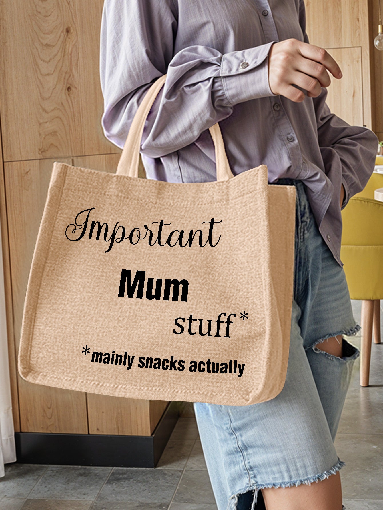 Styled personalised jute tote bag holding books and groceries — practical engraved jute bag for everyday use