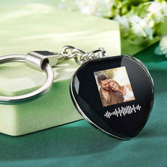 Personalized Heart Crystal Photo Song Keychain With Scannable Code