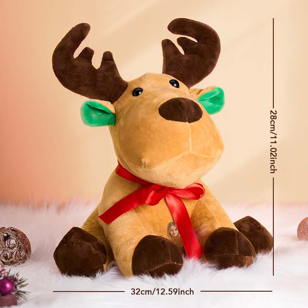 Child cuddling personalised moose plush with photo face and printed name – adorable personalised gift for toddlers and infants