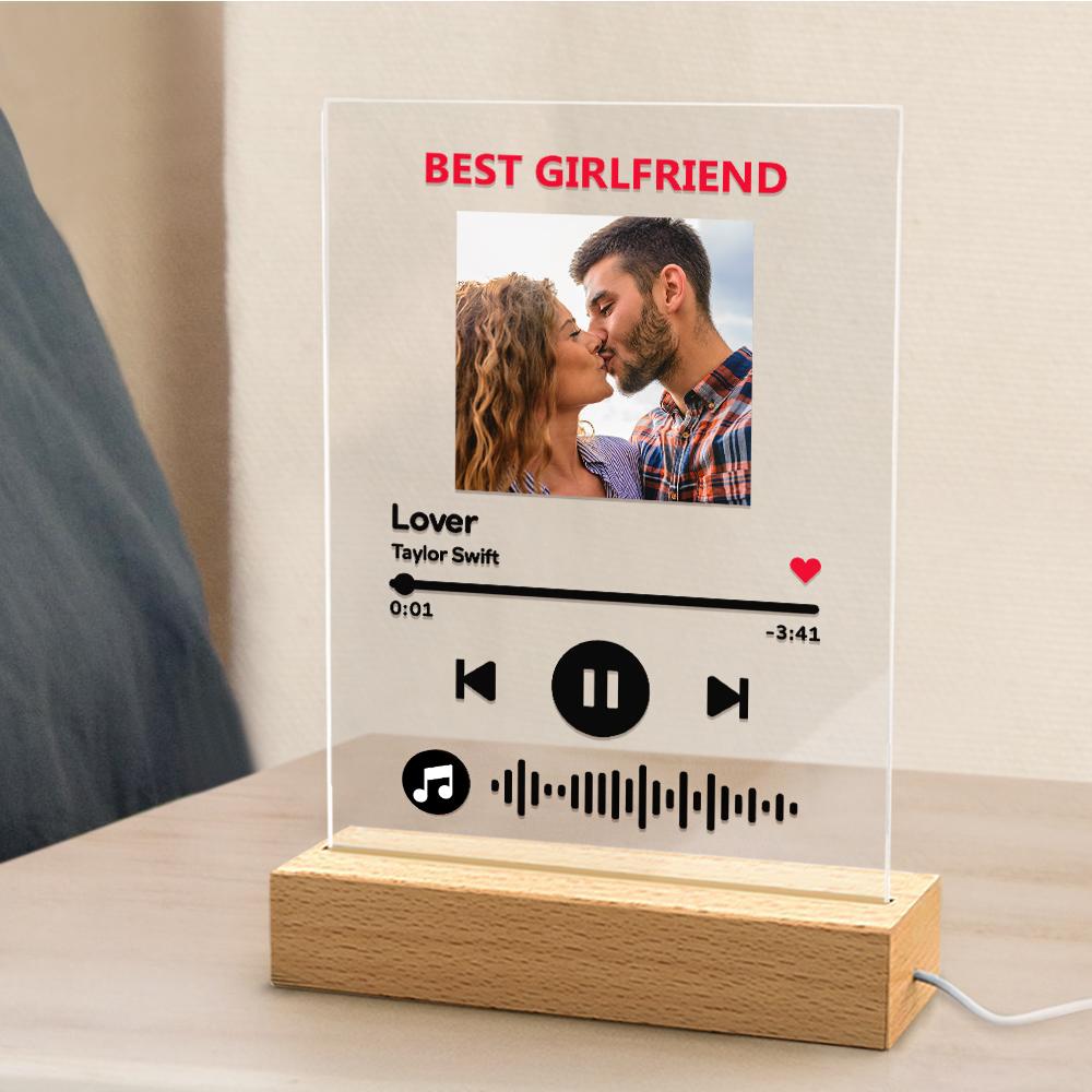 Personalised Music Code Photo Keychain & Night Light - Acrylic Gift for Her