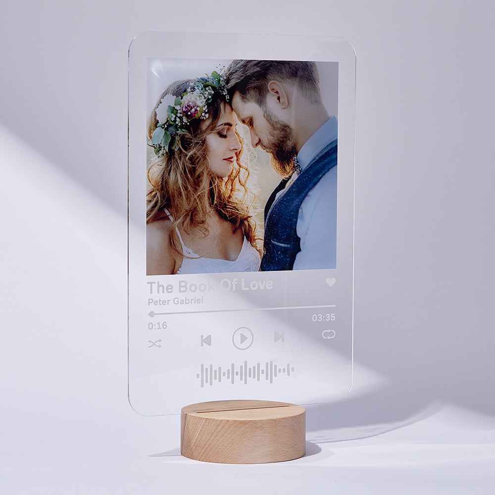 Custom Acrylic Plaque Music Code Album Cover with Wooden Base 8*12 inches