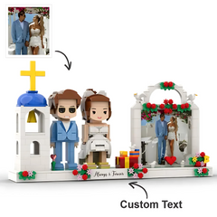 Full-body Custom 2 People Cute Brick Figures with Photo Frame Church Wedding Gift for Couple