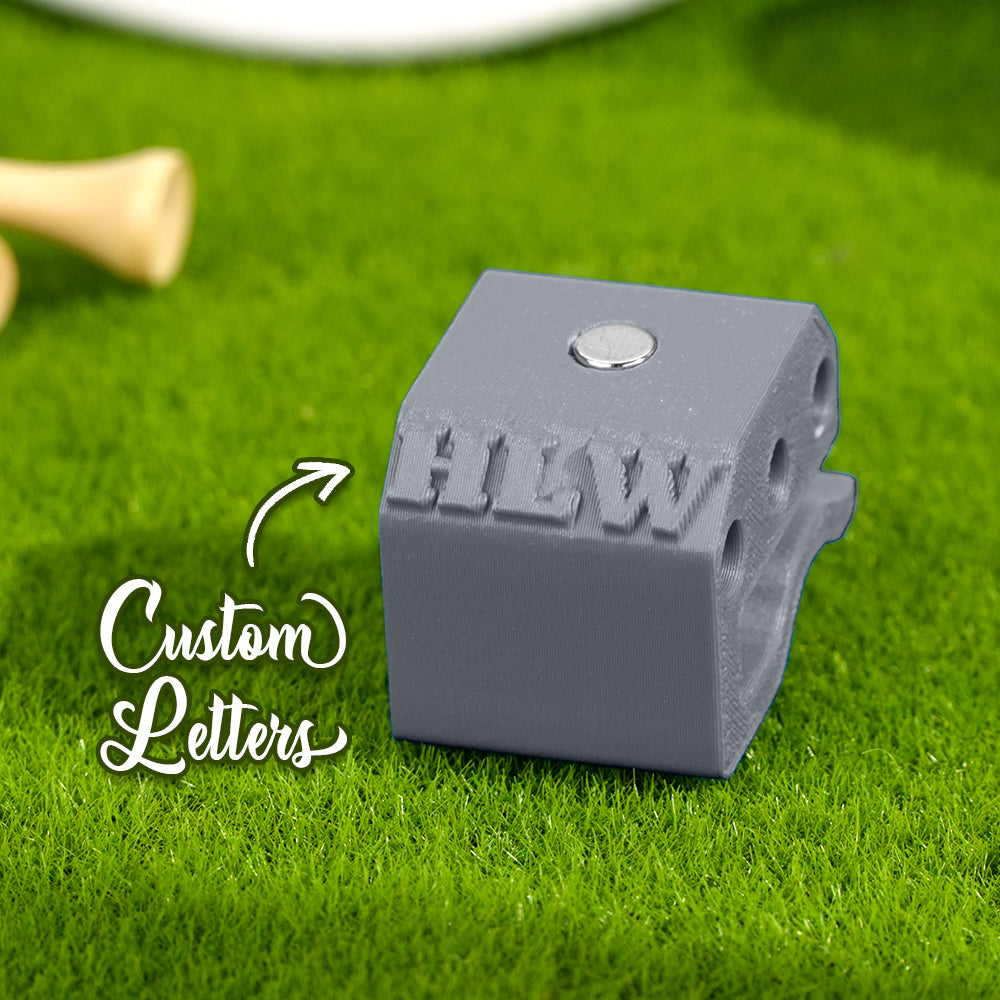 Set view of magnetic ball markers paired with a personalised 3D printed hat clip — custom markers and tees holder for golfers