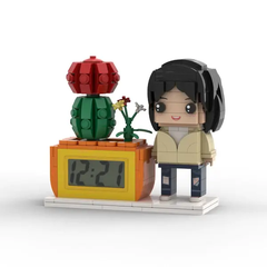 Personalised Brick Figures Clock & Potted Plant Set - Unique Custom Gift for Her