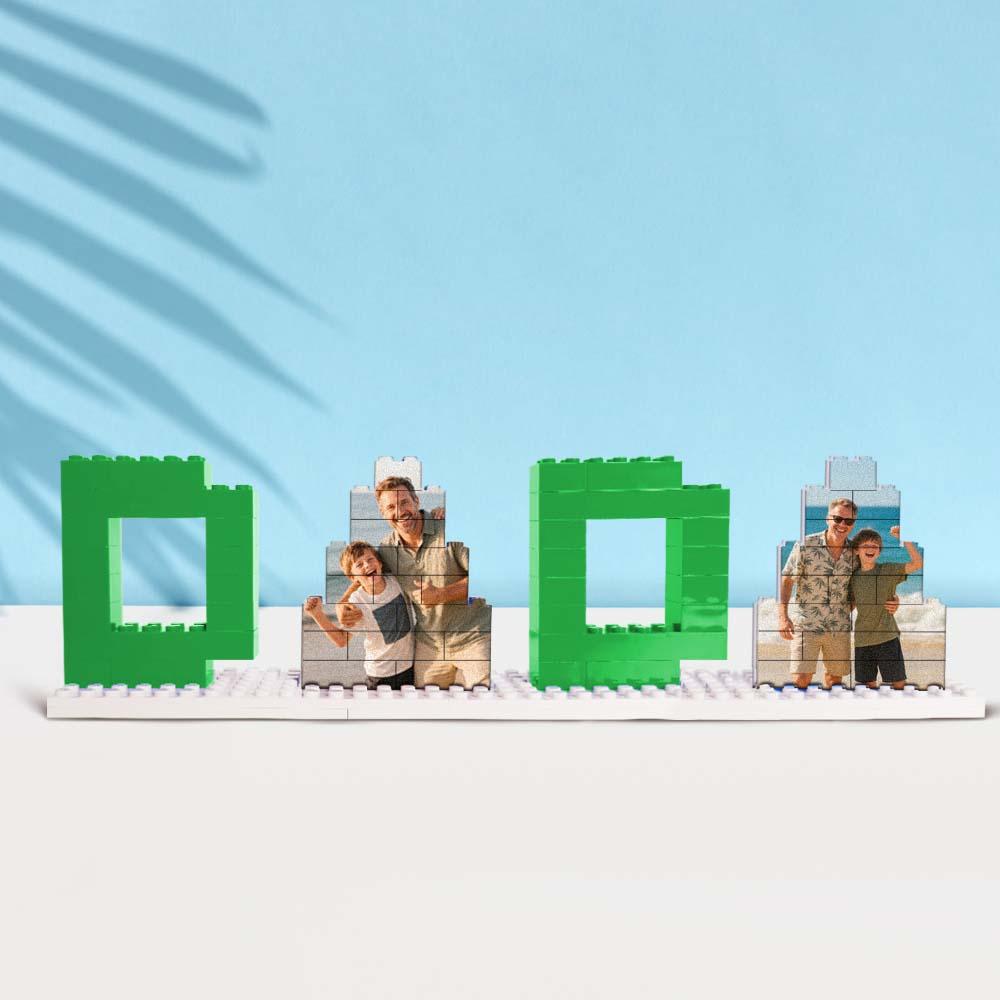 Close-up of UV digital print on personalised building brick photo block showing crisp colour and smooth ABS finish — personalised photo block