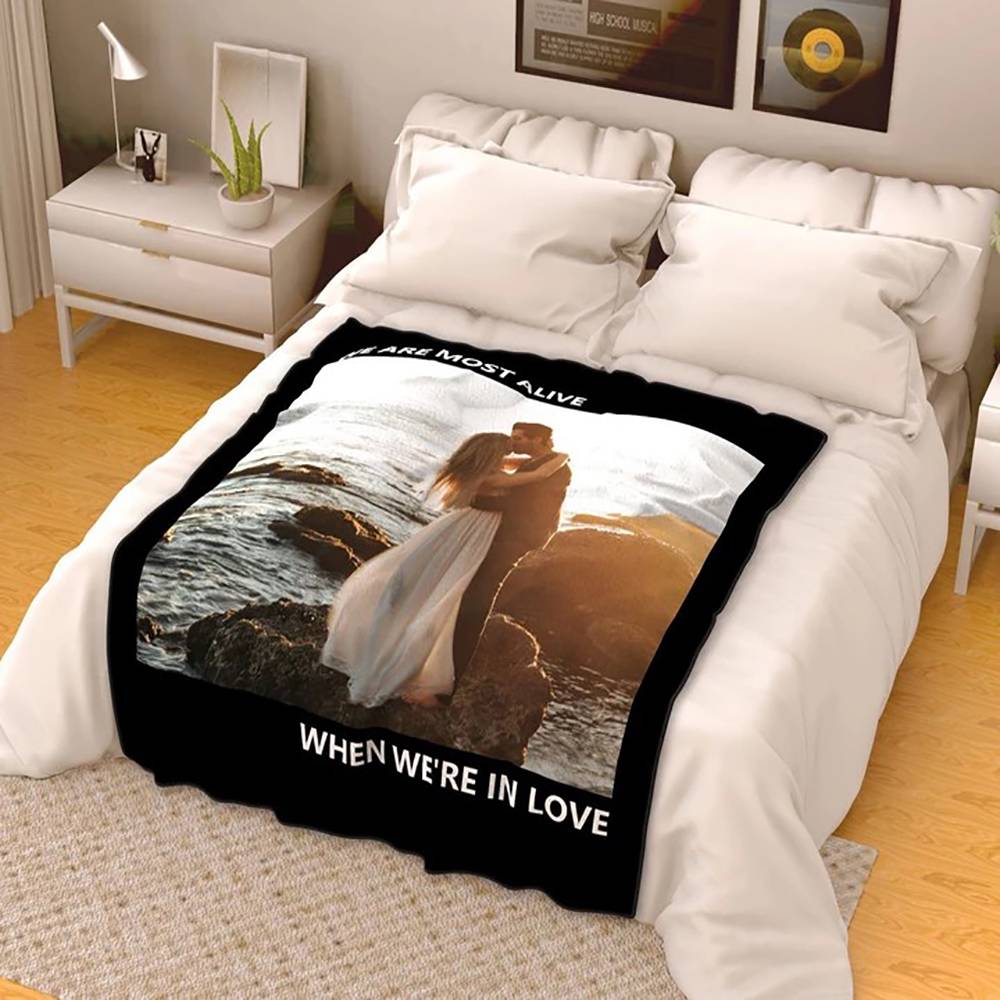 Personalised Fleece Photo Blanket With Custom Text - Soft Keepsake Throw