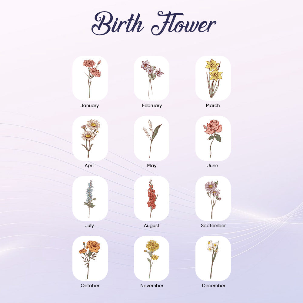 Personalised Birth Flower Cushion Mirror Comb with Hair Brush | Custom Name Gift