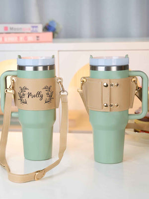 Custom Floral Pattern Water Bottle Carrier Bag with Adjustable Strap for 40oz Stanley Tumbler Gift for Women